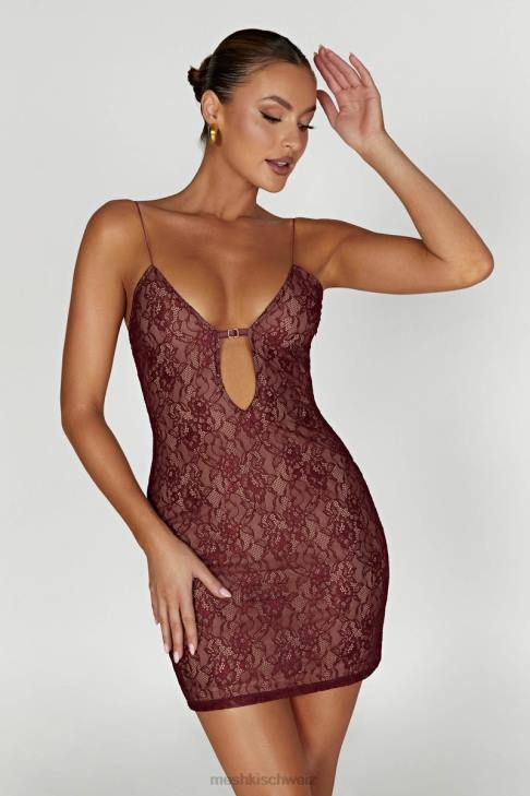 Meshki Juliet-Spitzen-Minikleid Wein Kleidung 060V344