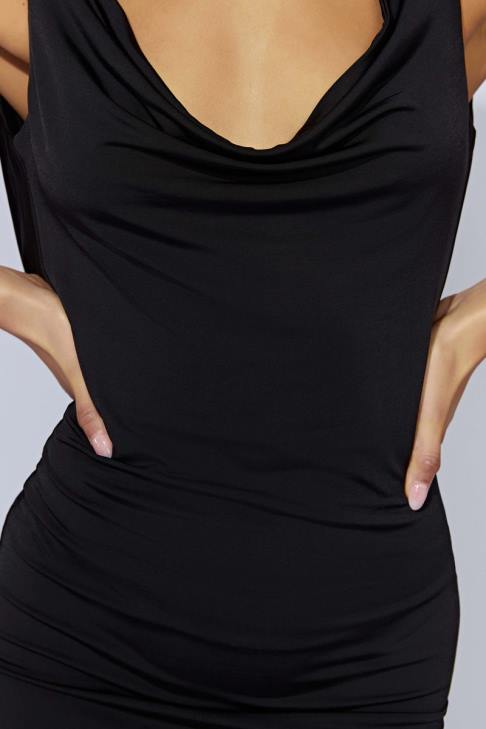 Meshki Juliette-Minikleid mit Wasserfallausschnitt Schwarz Kleidung 060V562