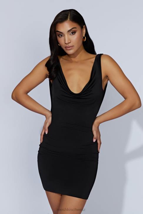 Meshki Juliette-Minikleid mit Wasserfallausschnitt Schwarz Kleidung 060V562