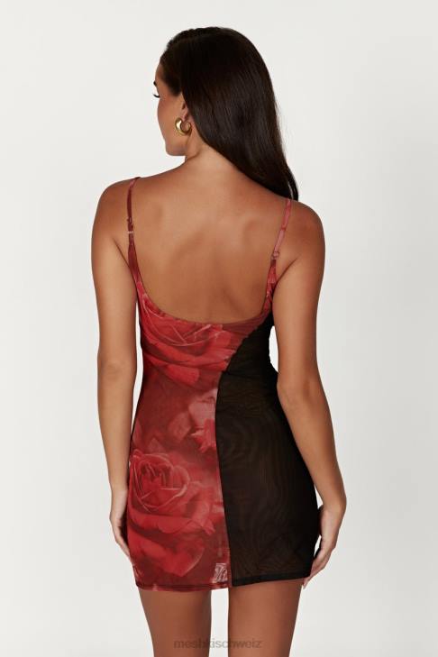 Meshki Katarina zweifarbiges Mesh-Minikleid übergroßer Rosendruck Kleidung 060V587