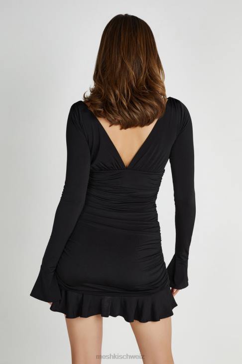 Meshki Leanne-Jersey-Minikleid mit Raffungen Schwarz Kleidung 060V252