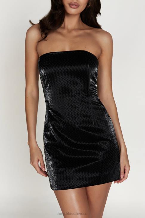 Meshki Lizzie Crosshatch-Minikleid aus Kunstleder Schwarz Kleidung 060V575