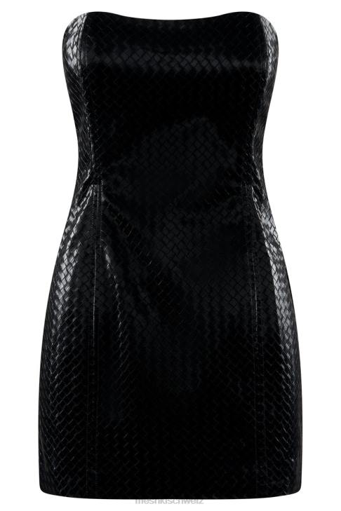 Meshki Lizzie Crosshatch-Minikleid aus Kunstleder Schwarz Kleidung 060V575