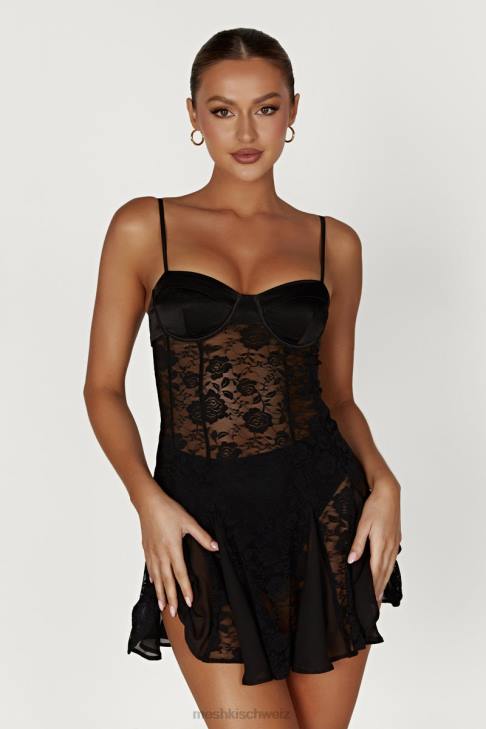 Meshki Lolita-Spitzen-Minikleid Schwarz Kleidung 060V411