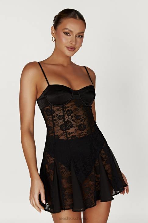 Meshki Lolita-Spitzen-Minikleid Schwarz Kleidung 060V411