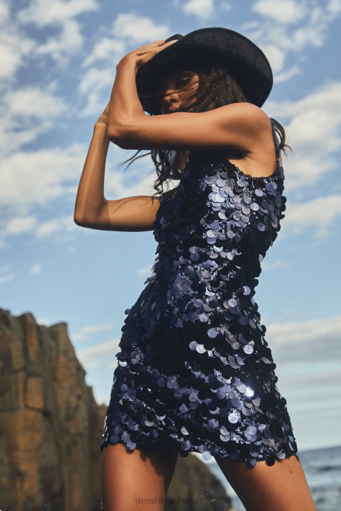 Meshki Romilly-Pailletten-Minikleid Mitternachtsmarine Kleidung 060V389