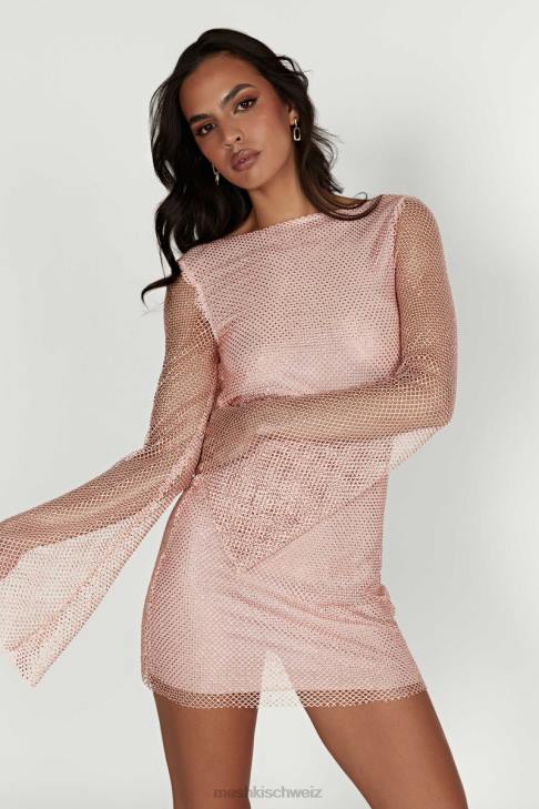 Meshki Samira Minikleid mit ausgestellten Ärmeln und Strassbesatz Baby Pink Kleidung 060V315