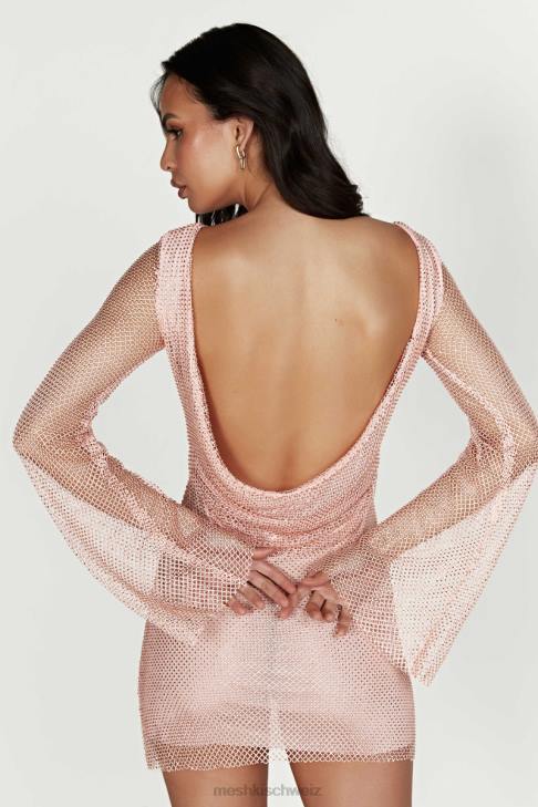 Meshki Samira Minikleid mit ausgestellten Ärmeln und Strassbesatz Baby Pink Kleidung 060V315