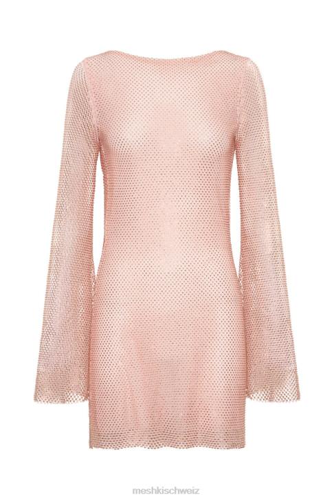 Meshki Samira Minikleid mit ausgestellten Ärmeln und Strassbesatz Baby Pink Kleidung 060V315
