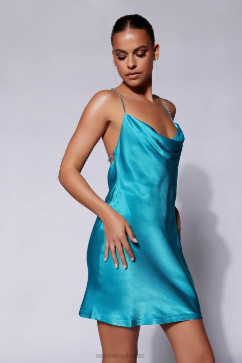 Meshki Sofie Minikleid mit Strassträgern Cyan-Blau Kleidung 060V522