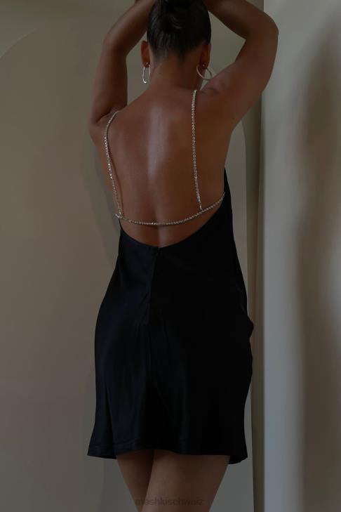 Meshki Sofie Minikleid mit Strassträgern Schwarz Kleidung 060V521