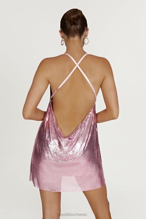 Meshki Taubenblaues Glomesh-Minikleid mit Wasserfallausschnitt erröten rosa Kleidung 060V710