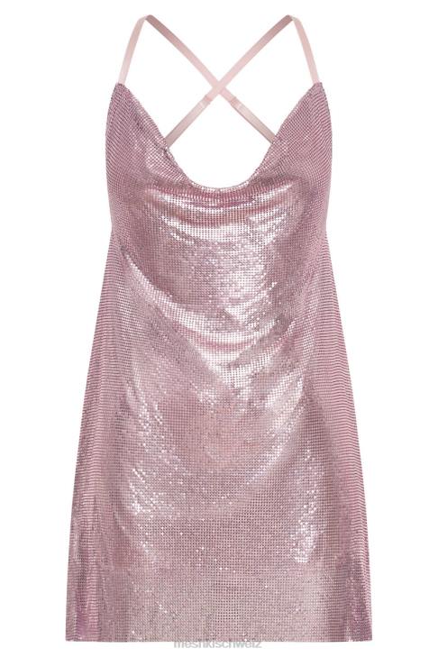 Meshki Taubenblaues Glomesh-Minikleid mit Wasserfallausschnitt erröten rosa Kleidung 060V710