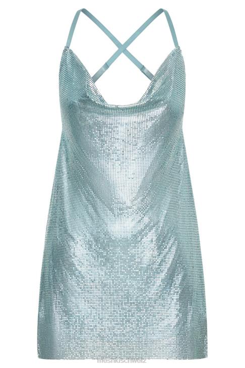 Meshki Taubenblaues Glomesh-Minikleid mit Wasserfallausschnitt puderblau Kleidung 060V529