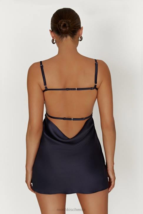 Meshki Veda-Satin-Minikleid Mitternachtsmarine Kleidung 060V300