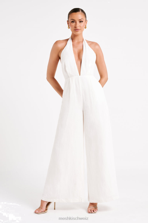 Meshki Blanca Neckholder-Jumpsuit aus Leinen Weiß Kleidung 060V1231