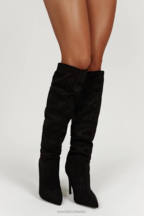Meshki Jenner Diamant-High-Heel-Stiefel Schwarz Schuhwerk 060V1669