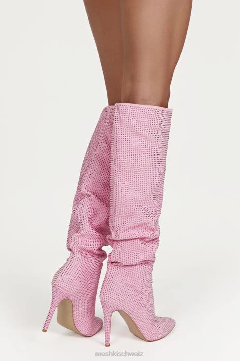 Meshki Jenner Diamant-High-Heel-Stiefel erröten rosa Schuhwerk 060V1677