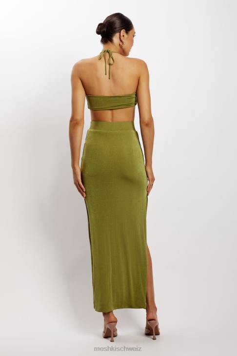 Meshki Alizeh gerafftes Neckholder-Crop-Top Grün Kleidung 060V1203