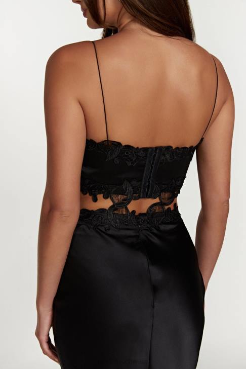 Meshki Anika Micro Crop Top mit Spitze Schwarz Kleidung 060V1033