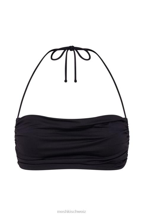 Meshki Bernsteinfarbenes, gerüschtes Neckholder-Crop-Top Schwarz Kleidung 060V1151
