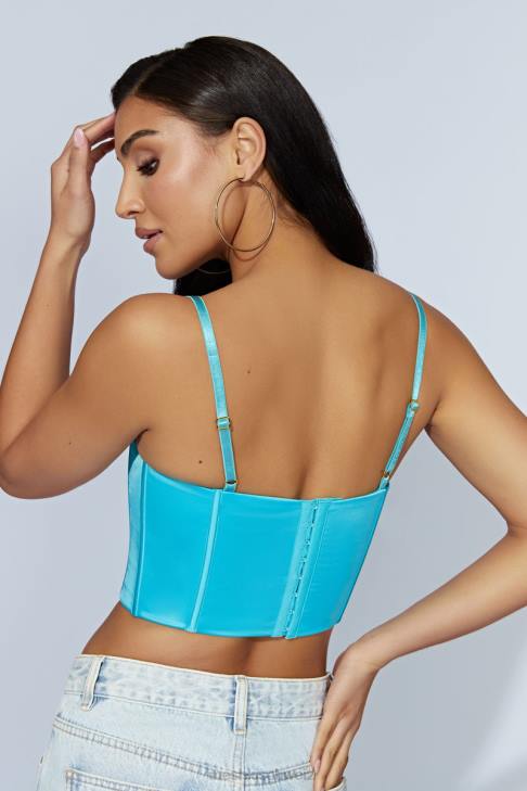 Meshki Cami-Crop-Top aus Lake-Spitze Aquamarin Kleidung 060V1048