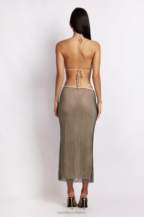 Meshki Casey Mesh Diamante Neckholder-Ernte schillerndes Schwarz Kleidung 060V983