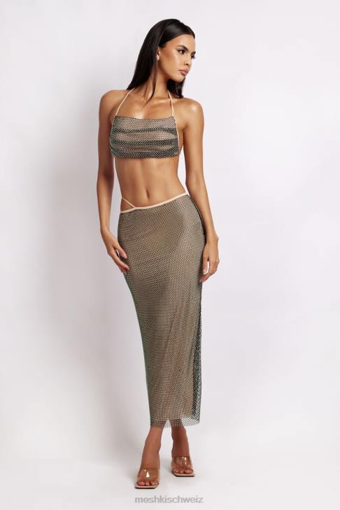 Meshki Casey Mesh Diamante Neckholder-Ernte schillerndes Schwarz Kleidung 060V983