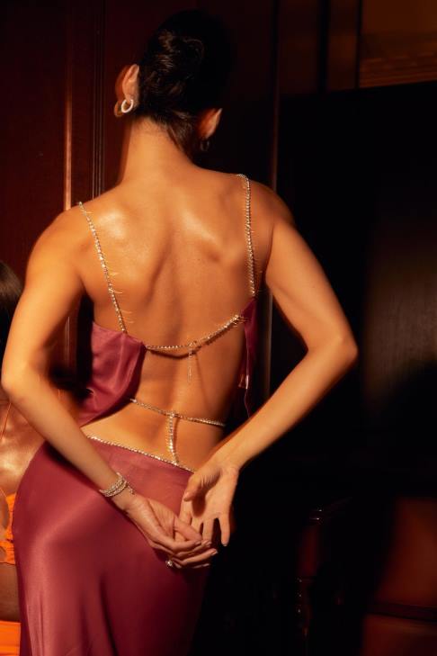 Meshki Dayana gerade geschnittenes Crop-Top Wein Kleidung 060V1173