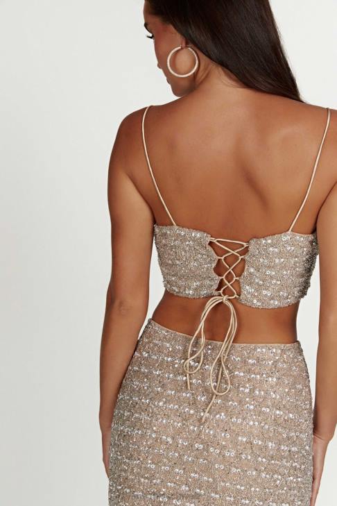 Meshki Eva verziertes Crop-Top Silber Kleidung 060V894