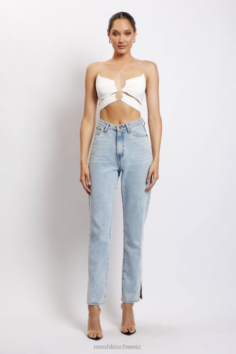 Meshki Gerüschtes Crop-Top mit Phoenix-Ausschnitt Weiß Kleidung 060V1153