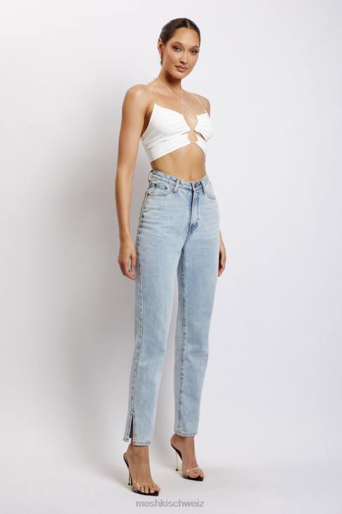 Meshki Gerüschtes Crop-Top mit Phoenix-Ausschnitt Weiß Kleidung 060V1153