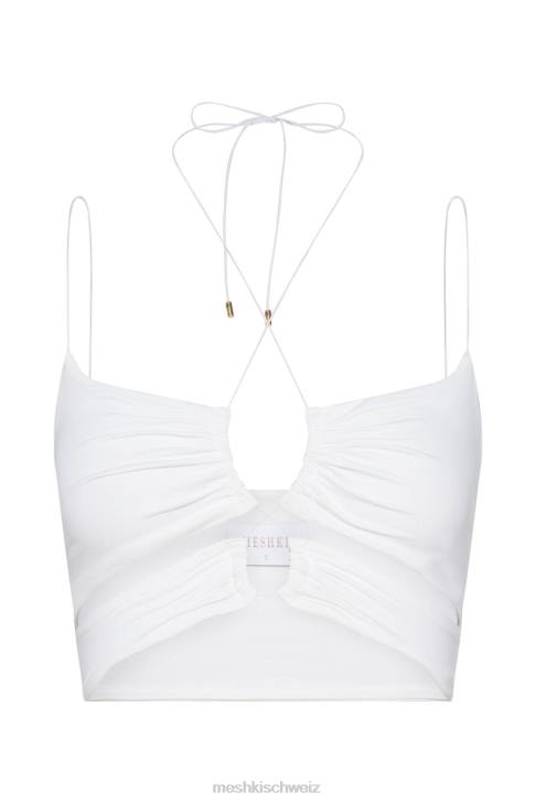 Meshki Gerüschtes Crop-Top mit Phoenix-Ausschnitt Weiß Kleidung 060V1153