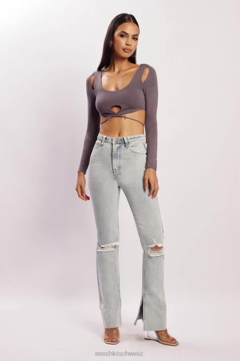 Meshki Jessie – langärmliges Crop-Top mit Cut-Outs Holzkohle Kleidung 060V1134