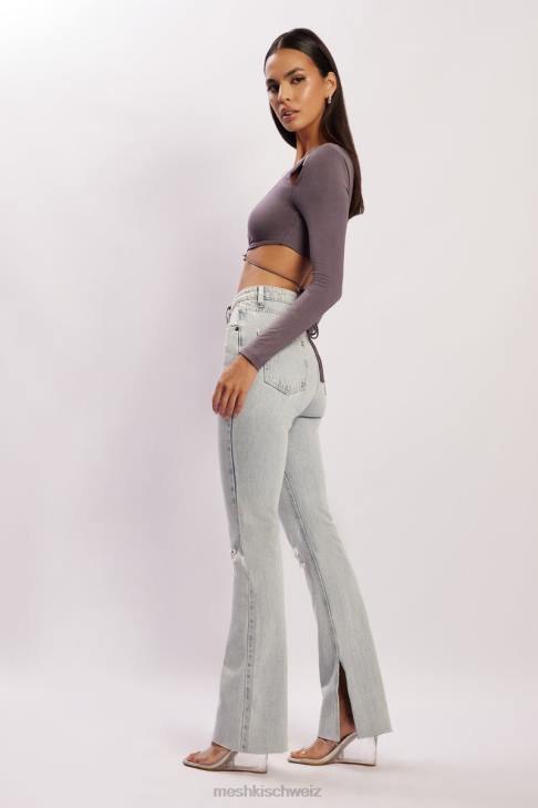 Meshki Jessie – langärmliges Crop-Top mit Cut-Outs Holzkohle Kleidung 060V1134