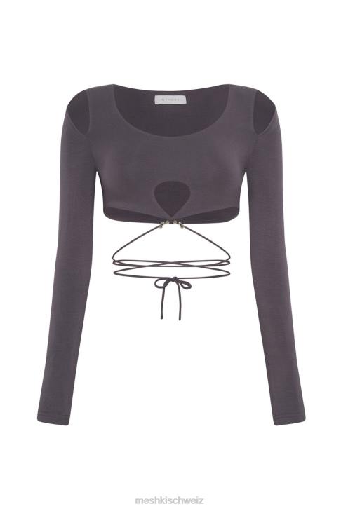 Meshki Jessie – langärmliges Crop-Top mit Cut-Outs Holzkohle Kleidung 060V1134