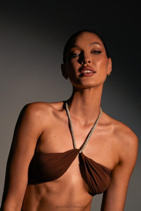 Meshki Lea Neckholder-Crop-Top mit Diamantkette Schokolade Kleidung 060V1117