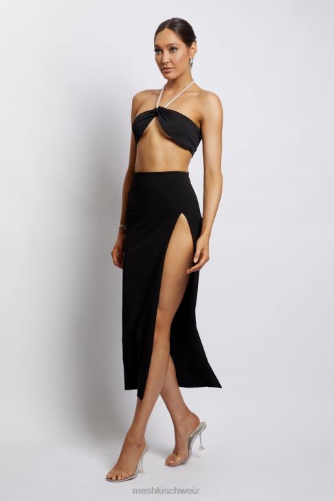 Meshki Lea Neckholder-Crop-Top mit Diamantkette Schwarz Kleidung 060V1132