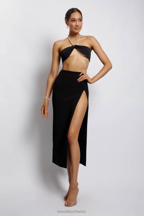 Meshki Lea Neckholder-Crop-Top mit Diamantkette Schwarz Kleidung 060V1132