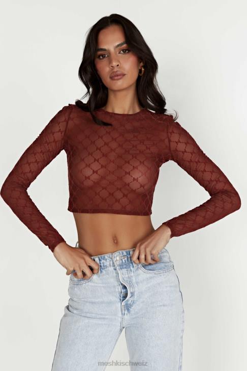 Meshki Letitia Mesh-Monogramm-Crop-Top Kirschschokolade Kleidung 060V1218