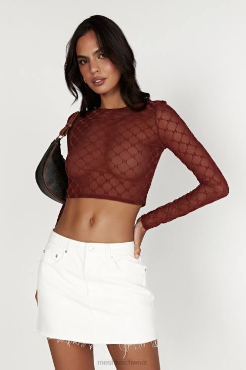 Meshki Letitia Mesh-Monogramm-Crop-Top Kirschschokolade Kleidung 060V1218