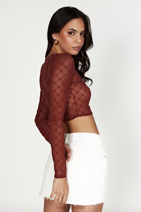 Meshki Letitia Mesh-Monogramm-Crop-Top Kirschschokolade Kleidung 060V1218