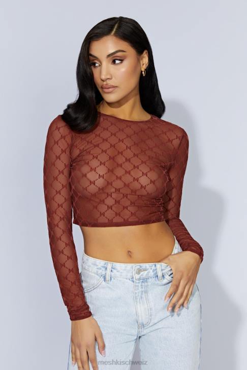 Meshki Letitia Mesh-Monogramm-Crop-Top Kirschschokolade Kleidung 060V1218