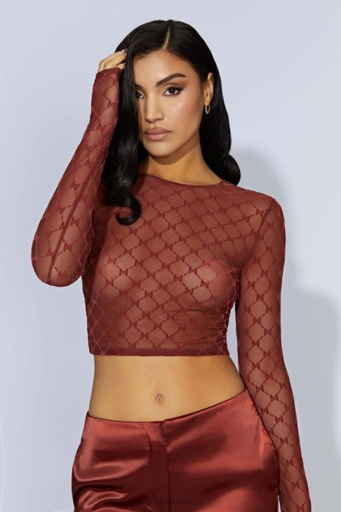 Meshki Letitia Mesh-Monogramm-Crop-Top Kirschschokolade Kleidung 060V1218