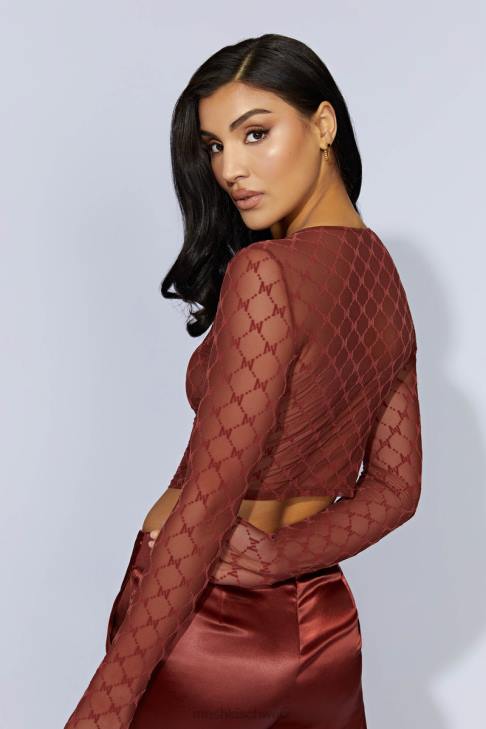 Meshki Letitia Mesh-Monogramm-Crop-Top Kirschschokolade Kleidung 060V1218