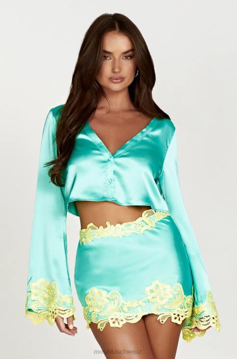 Meshki Niamh Crop-Top mit ausgestellten Ärmeln und Spitze Minze Kleidung 060V1008