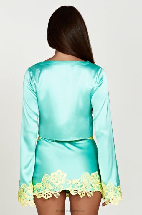 Meshki Niamh Crop-Top mit ausgestellten Ärmeln und Spitze Minze Kleidung 060V1008