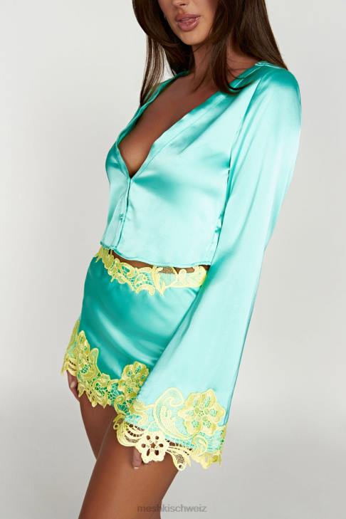 Meshki Niamh Crop-Top mit ausgestellten Ärmeln und Spitze Minze Kleidung 060V1008