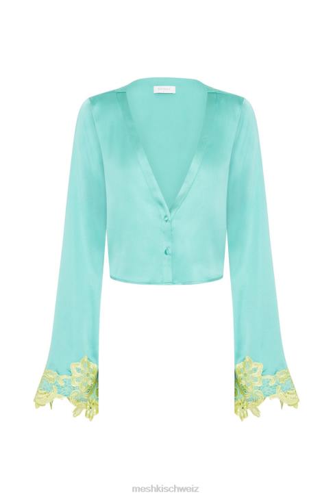 Meshki Niamh Crop-Top mit ausgestellten Ärmeln und Spitze Minze Kleidung 060V1008