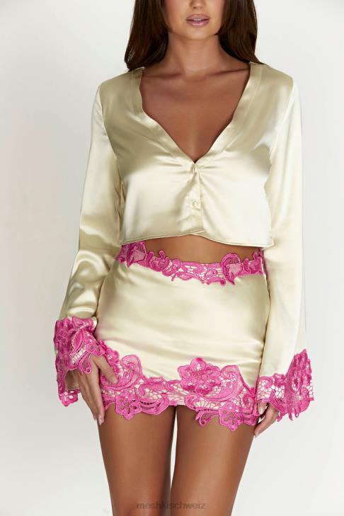 Meshki Niamh Crop-Top mit ausgestellten Ärmeln und Spitze nackt Kleidung 060V1005